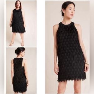 Anthropologie Size 10 Roxie Textured Feather Fringe Textured Shift Dress.